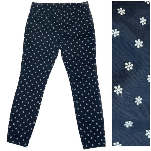 Ann Taylor navy blue snowflake jeans Small 4 Christmas Skinny Ankle Low Rise - Picture 1 of 10